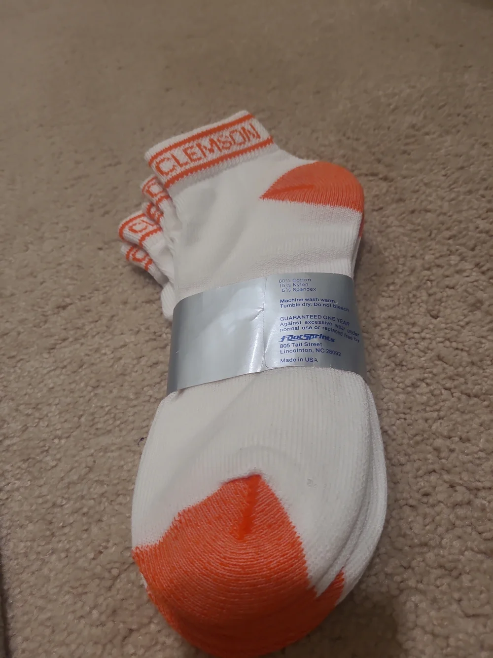 Footsprints Mens Clemson University Cotton Blend Socks 3pack Sz10-13 USA